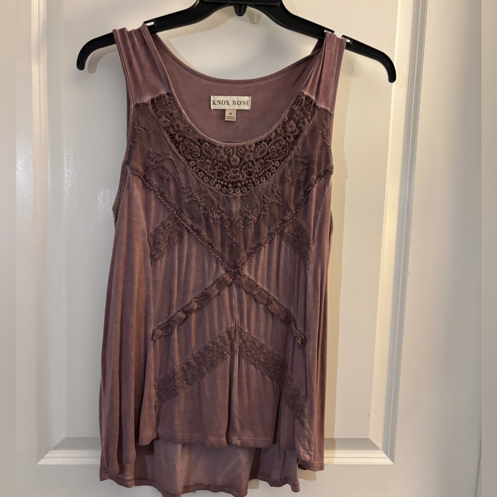 Knox Rose Mauve Lace-Trim Sleeveless Tank Top Sz Med